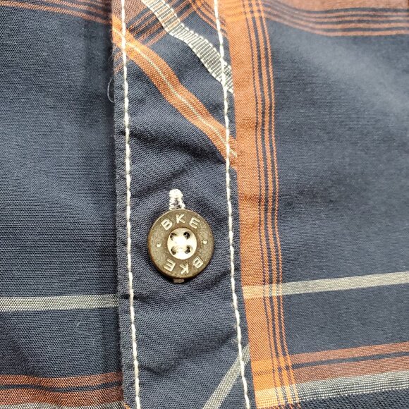 BKE Athletic Fit Long Sleeve Button Up Plaid Shirt Navy Burnt Orange Men Sz XL - Picture 8 of 12